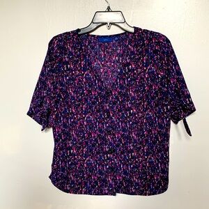 Apt 9 Mottled Black Pink Blue Button Blouse
